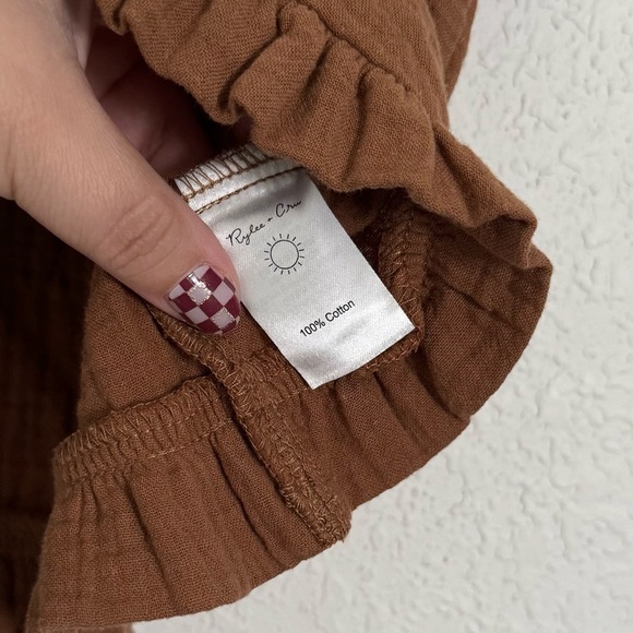 Rylee and Cru Rory V-Neck Ruffle Short Sleeve Gauze Top in Rust Size Small NEW - Picture 6 of 6